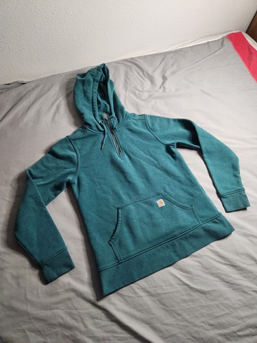 Carhartt Clarksburg Hoodie Sweatshirt Womens Sz Medium Teal Green 1/4 Zip 102341 - Picture 2 of 9