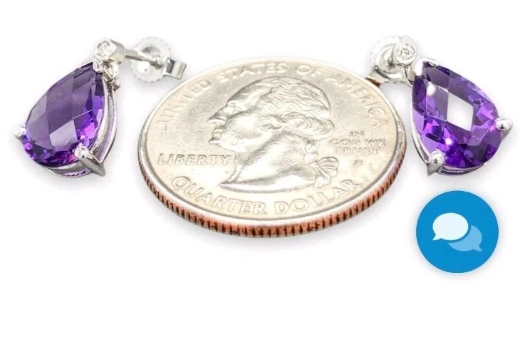 14K W 黄金 2.80 克拉紫水晶和 0.02 克拉钻石吊坠耳环 — 第 2/3 张图片