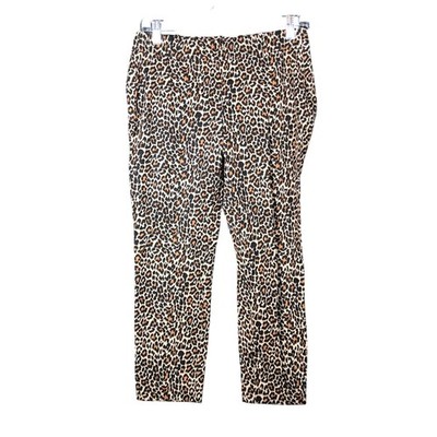 J Crew Womens Pants Brown Leopard Print Mid Rise Winnie Side Zip Stretch 4