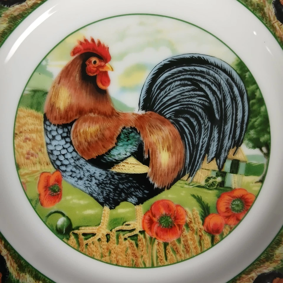 Juego de 2 platos de ensalada de gallo Department 56 plato de pan adorno dorado granja rural Foto 3 de 4