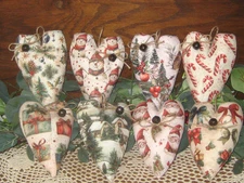 Vintage Look Christmas 8 Assorted Hearts Ornaments Wreath Accents Handmade Gift