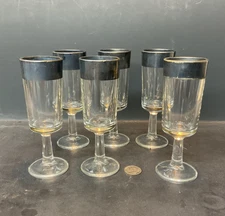 Dorothy Thorpe Set of 6 Silver Band Wine Cordial Sherry Liqueur Glasses 4.5" H
