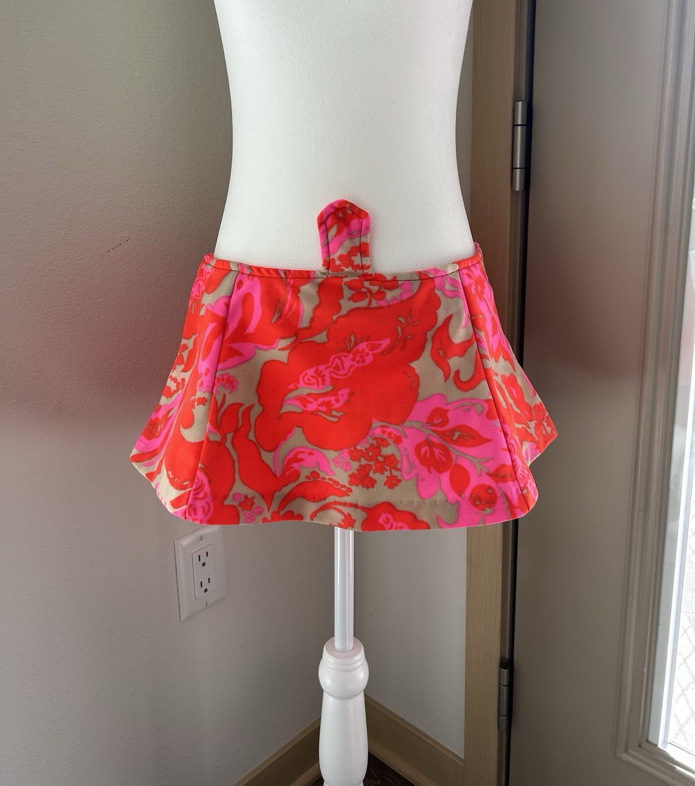VTG Sea Lure Pinup Orange Pink Floral 1950s Swim Micro Mini Skirt Navel Tab