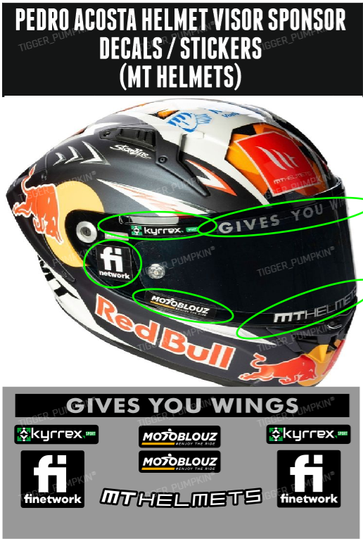 オーダー用 Visor Decals Stickers for PEDRO ACOSTA MT HELMET (8 Stickers) | eBay