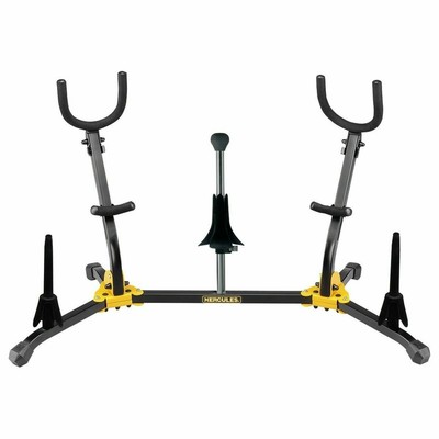 Hercules DS538B Duo Alto/Tenor SAX Stand with 2 Clarinet/Flute Pegs and 1 Sop...