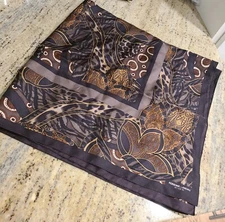 Adrienne Landau Studio Animal Print Paisley Square Scarf 34 x 34 Brown Gold