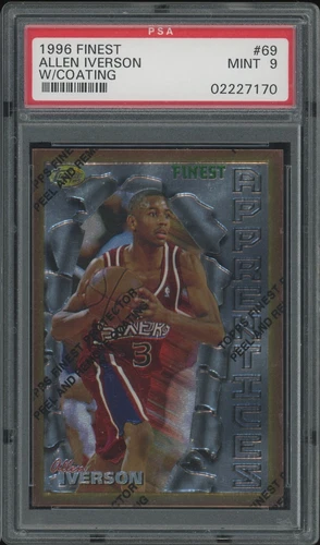 1996 Topps Finest Allen Iverson #69 Rookie RC 76ers With W Coating PSA 9 MINT