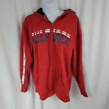 Tommy Hilfiger Long Sleeve Full Zip Hoodie Red Multicolor Logo Boys Size XL 20