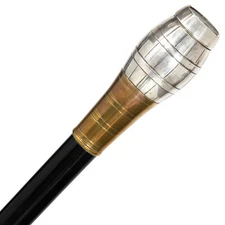 English Victorian Antique Silverplate Barrel “Match Safe” Cane Walking Stick