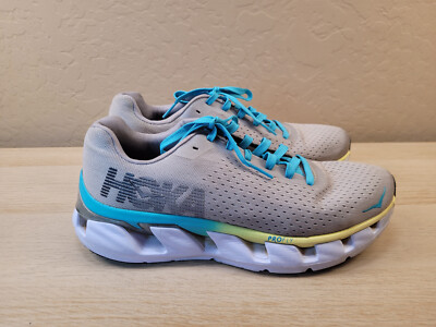 HOKA One One Elevon White/Teal/Gray Running Shoes 1019268 LRSS Women s Sz 9