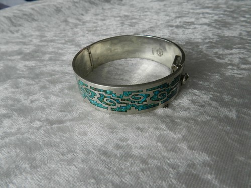 Bracelet Ancien En Argent Massif 925 Avec Turquoise - Style Tressé, Occasion, Fait En France