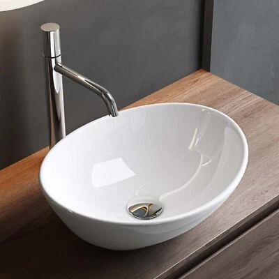 WEISSVILLA Countertop Basin Bathroom Sink Ceramic Oval Washbasin Sink Vessel