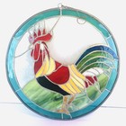 Large Artesian Suncatcher Stained Glass Colorful Rooster Hanging Window 13” Dia