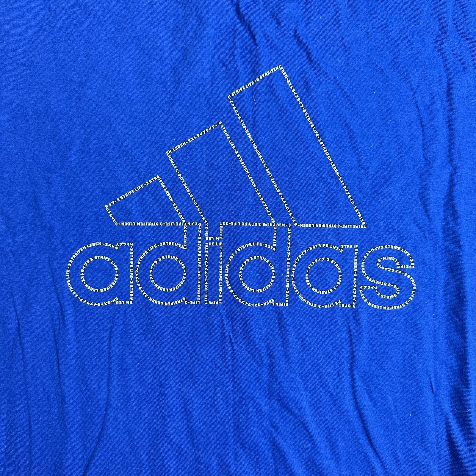 Adidas The Go Tee Logo T-Shirt Size Large Blue Bos Tiny Type Casual Active thumbnail 3