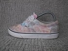 Vans Doheny women’s skate shoe with multicolor tie dye heel, white laces, black rubber toe cap, size 8.5.