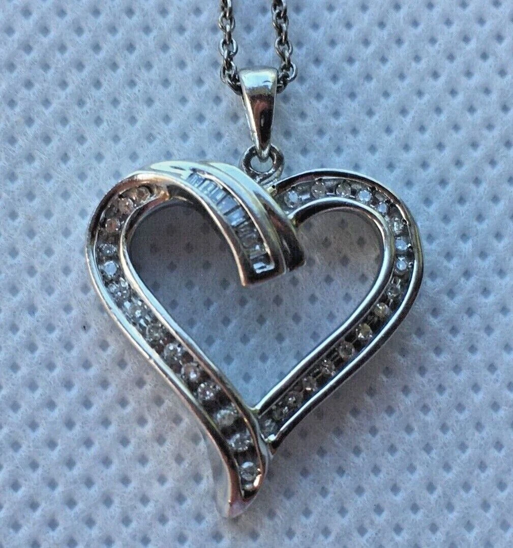 JWBR Sterling Silver .925 Genuine Baguette Diamond Heart Pendant