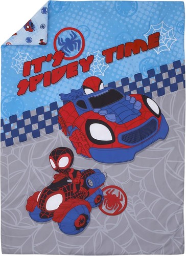 Spidey Toddler Cot Bed 4Pc Comforter Quilt Sheet Set Boys Spider Man Blue - Picture 7 of 7
