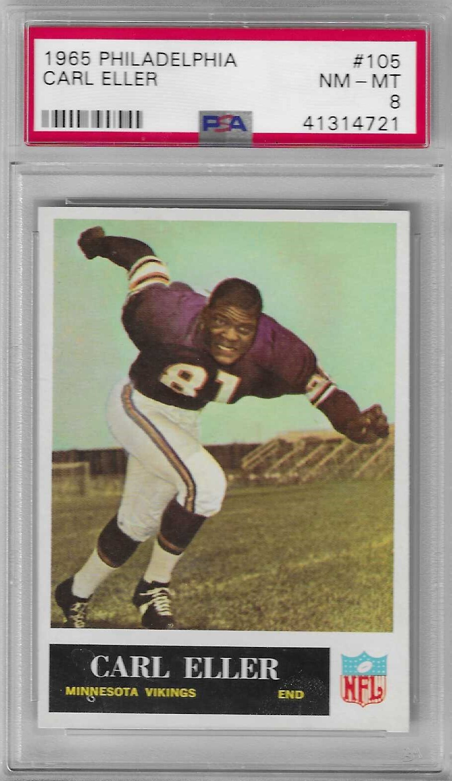 1965 PHILADELPHIA #105 CARL ELLER PSA 8 NM-MINT ROOKIE RC HOF VIKINGS SEAHAWKS