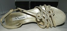 New Nina New York, Gerry-FY, Gold Rhinestone Metallic Sandal - Size US-6.5M