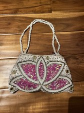 Girl's Sequined Purse Stylish Dressup Small Lady Bag w/ Zipper White/Pink/Gold