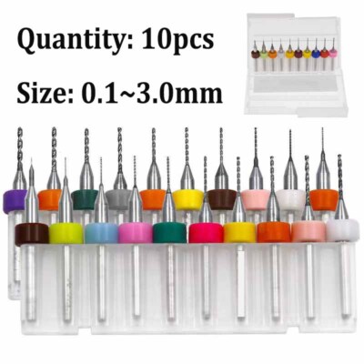 10pcs 0.1-3.0mm Carbide Micro CNC Drill Bit Set for PCB Board