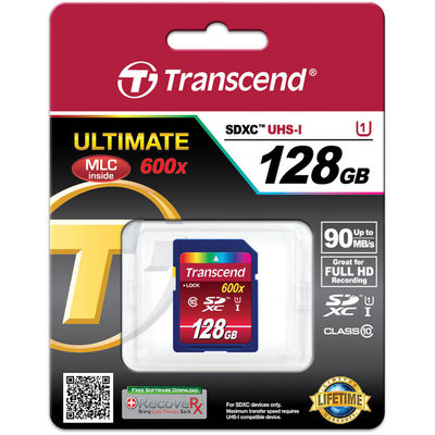 Transcend 128GB SDXC Ultimate 90MB/s Class 10 UHS-1 Memory Card (TS128GSDXC10U1)