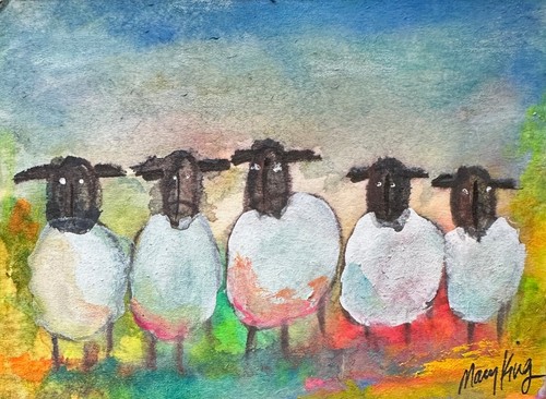 Aquarell ACEO 2,5" x 3,5" Originalgemälde von Mary King - Schaf