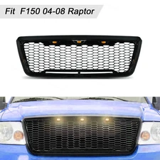 Front Bumper Grill Grille Mesh Style W/ LED Glossy Black For 2004-2008 Ford F150