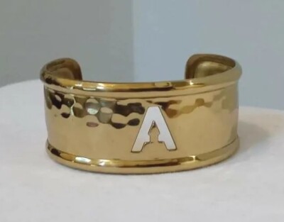 Rustic Cuff Bracelet Initial A Gold Metal Cut Out Hammered Adjustable Size