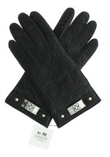 Coach Leather Cashmere Gloves, Women's Quilted Logo Plaque, 82820 MSRP 148