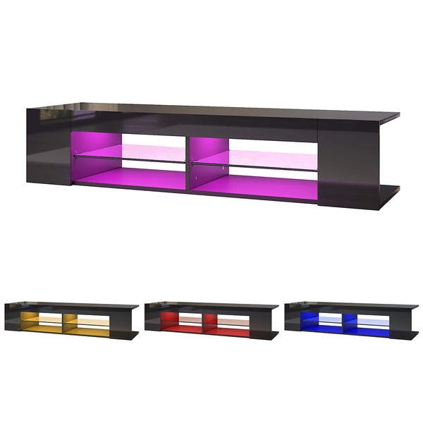 Tv Lowboard Board MöBel Schrank Mit Led Beleuchtung Schwarz Hochglanz GlasböDen-image