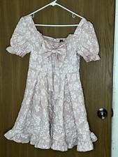 SHEIN Dress Womens S Small Pink Floral Puff Sleeve Baby Doll Mini