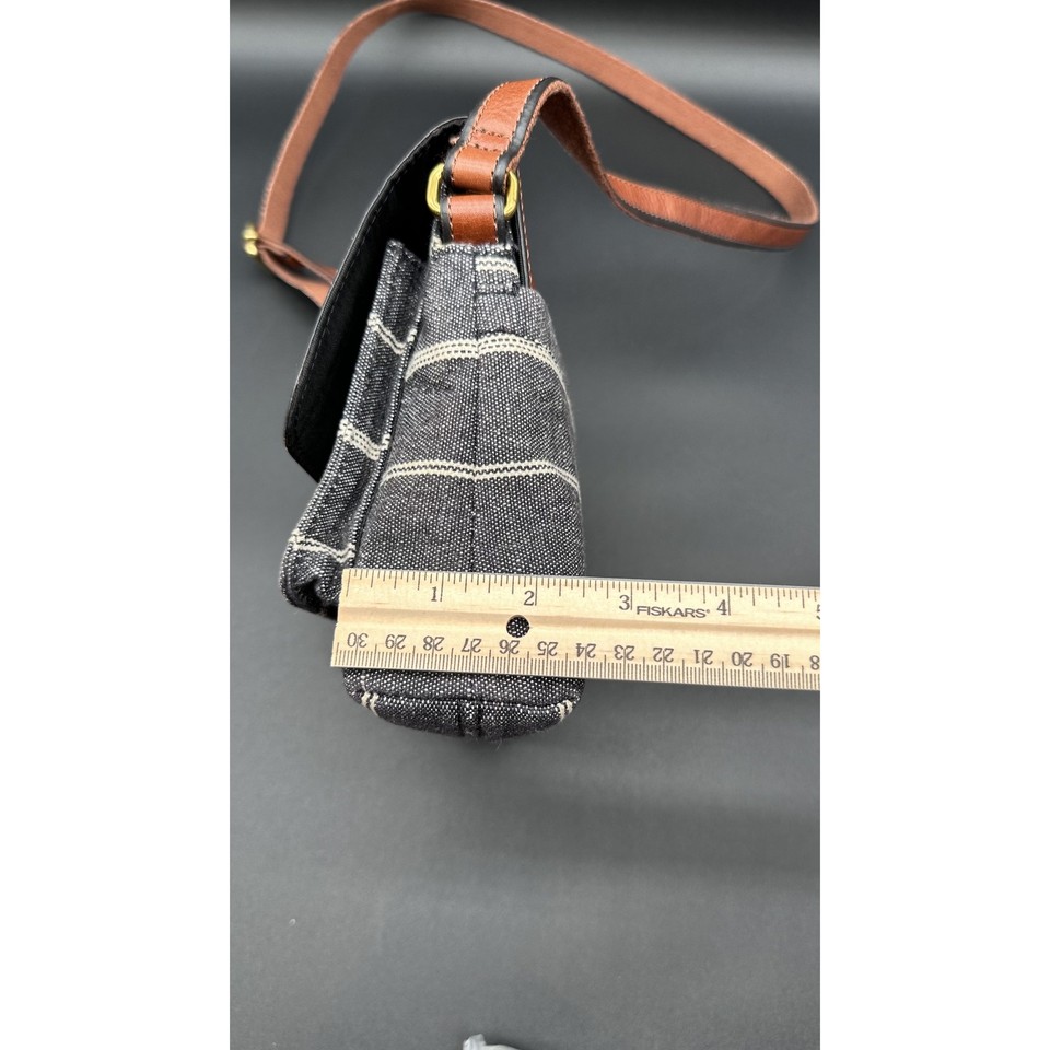 Fossil Kinley Crossbody Bag Purse Chambray Leather Fabric Adjustable