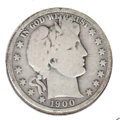 KAPPYSCOINS  W7445   1900O  VG VERY GOOD  BARBER SILVER HALF DOLLAR FULL RIMS 