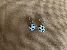 3D black and white soccer ball drop earrings on hook wires new cute 