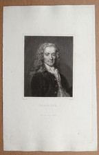 Voltaire Gravure originale ancienne 19e par Hopwood Furne Dupont portrait