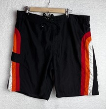 Joe Boxer Lined Swim Trunks Surf Board Beach Cargo Pockets Black Red Men's Large