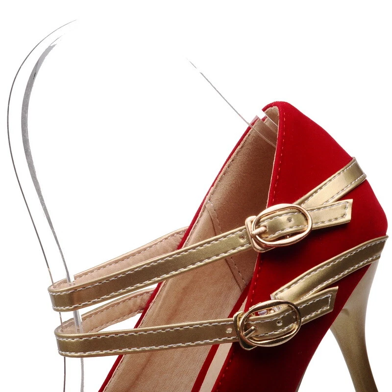 Womens Ankle Strap Heels Pointed Toe High Stiletto Sexy Party Buckle Pumps Shoes - Image 4 of 4
