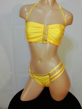 Exotic dancer stripper medium yellow 2 piece bikini dance outfit -dancewear