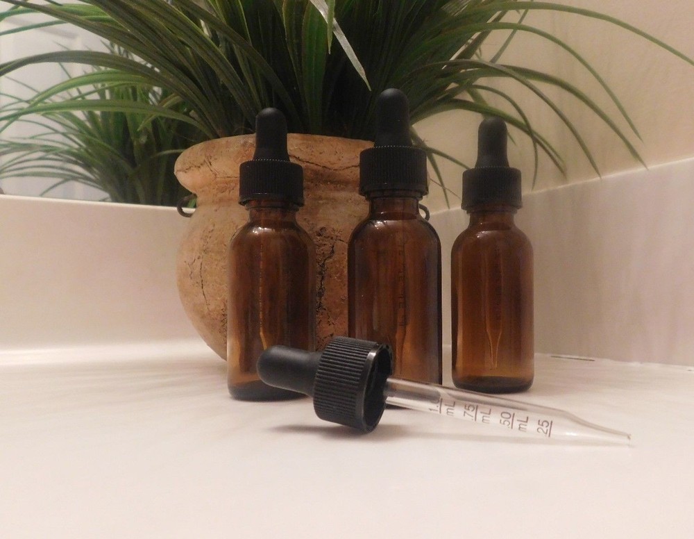 3ct- 1oz (30ml) Calibrated Black Glass Dropper, Amber Boston Round Glass Bottles