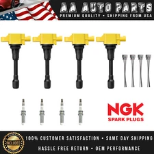 4 Heavy Duty Ignition Coil & 4 NGK Spark Plug & 4 connectors for Suzuki Equator