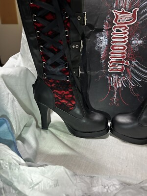 Demonia cult Boots CRYPTO106 Black Red Vegan Leather 4” Heal