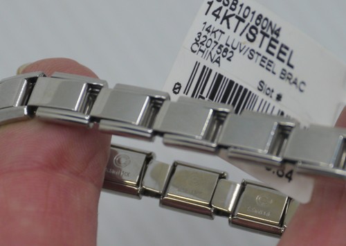 L - 14K WHITE GOLD OVER STAINLESS STEEL LINK CHARM BRACELET - Picture 3 of 4