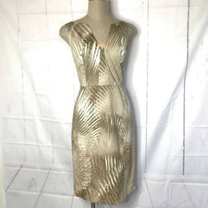 Elie-Tahari-Womens-Dress-Size-14-Tan-Leaf-Print-Cotton-Stretch-Sheath
