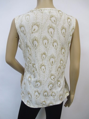 Maple Women's Ivory Sparkling Glitter Peacock Feather Party V-neck Tank Top - Picture 6 of 6