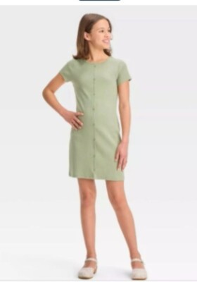 Art Class Girls Ribbed Button-Up Knit Dress Short Sleeve Green Size XXL 16/18