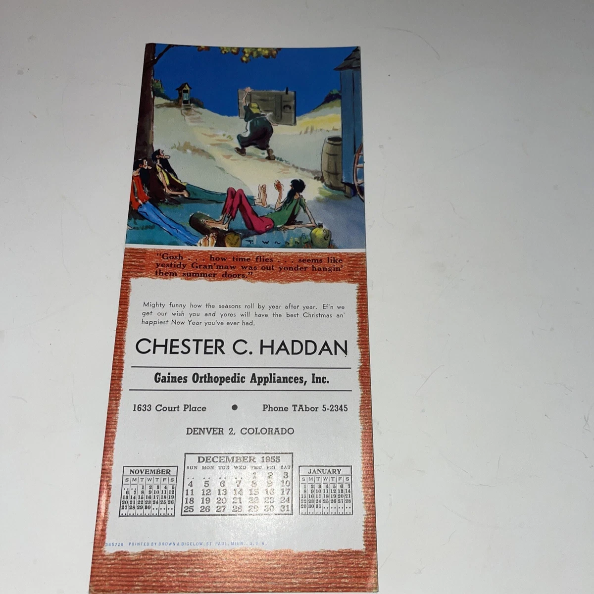 December 1955 Calendar Chester Haddan Denver Colorado Advertisement  Hillbilly | eBay