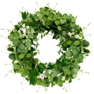 Eucalyptus Wreath 22 Inch Wreaths for Front Door Outside with White Berry Map...