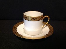 Raynaud Ceralene Limoges Ambassador Gold White Flat Demitasse Cup  Saucer Set