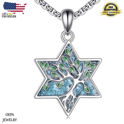 Star of David Necklace 925 Sterling Silver Abalone Shell Tree of Life Necklace